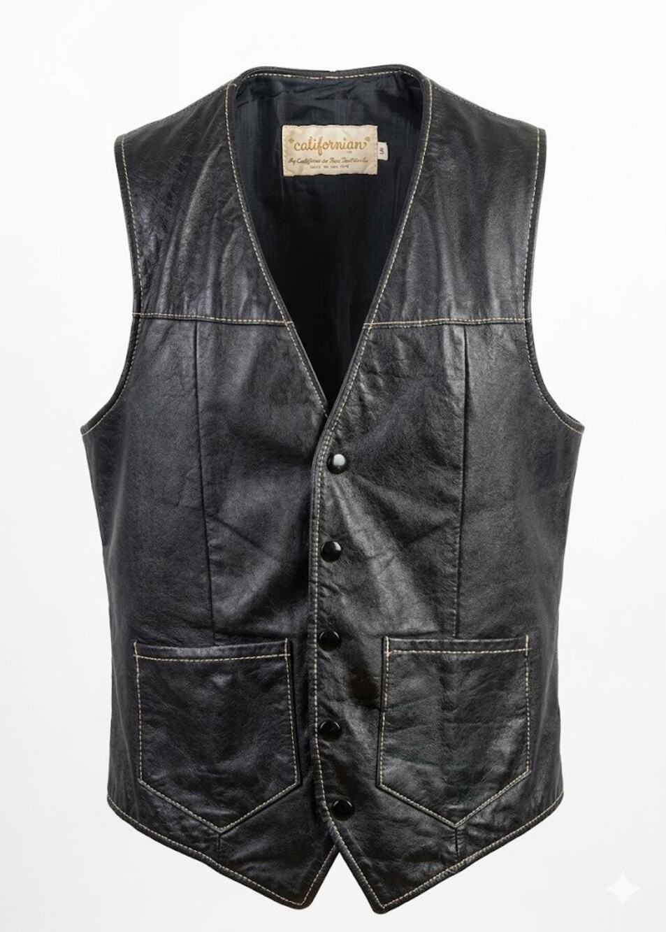 Vest M 36 Leather Californian Sportswear Co Western Biker Black  Vintage